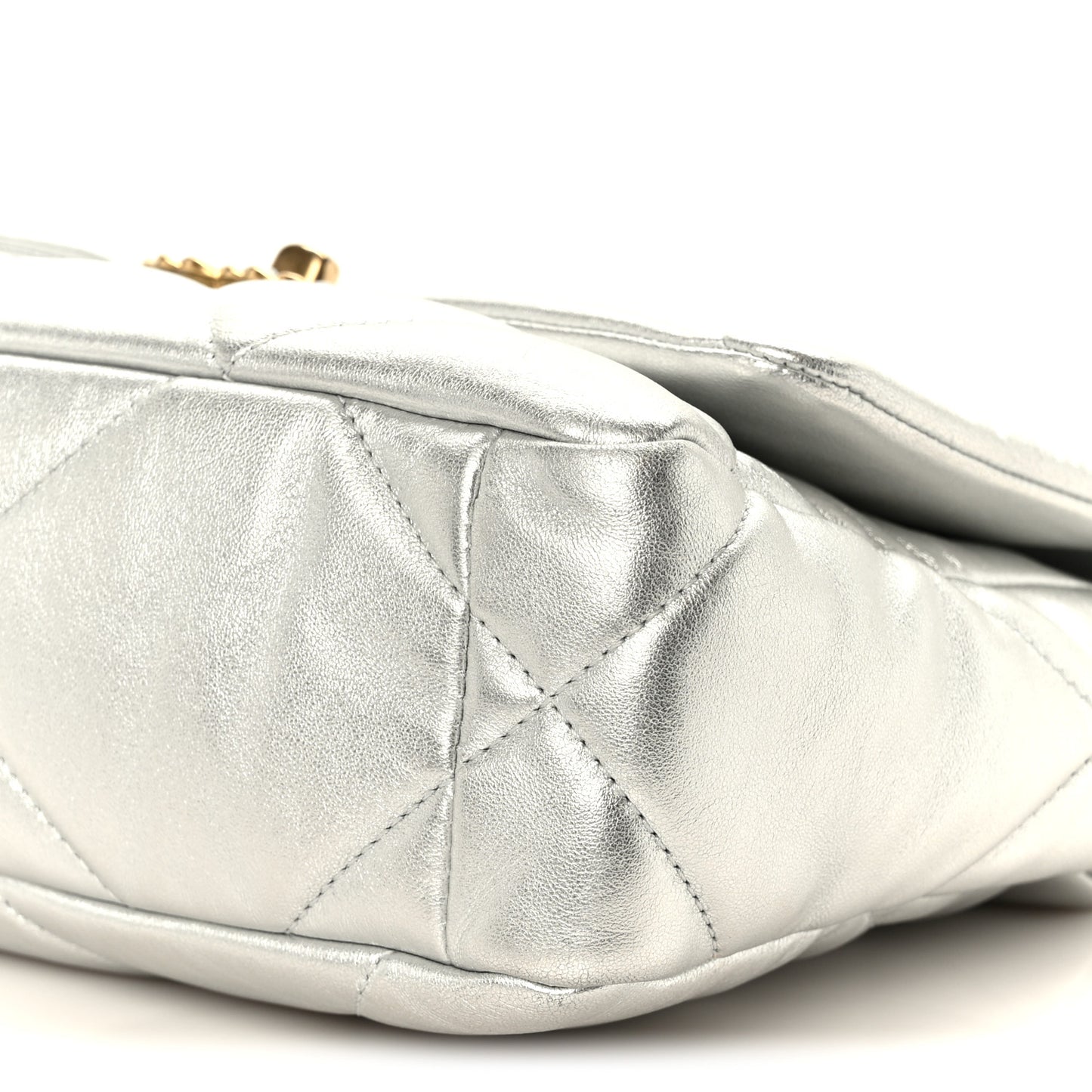 Metallic Lambskin Quilted Medium Chanel 19 Flap Silver