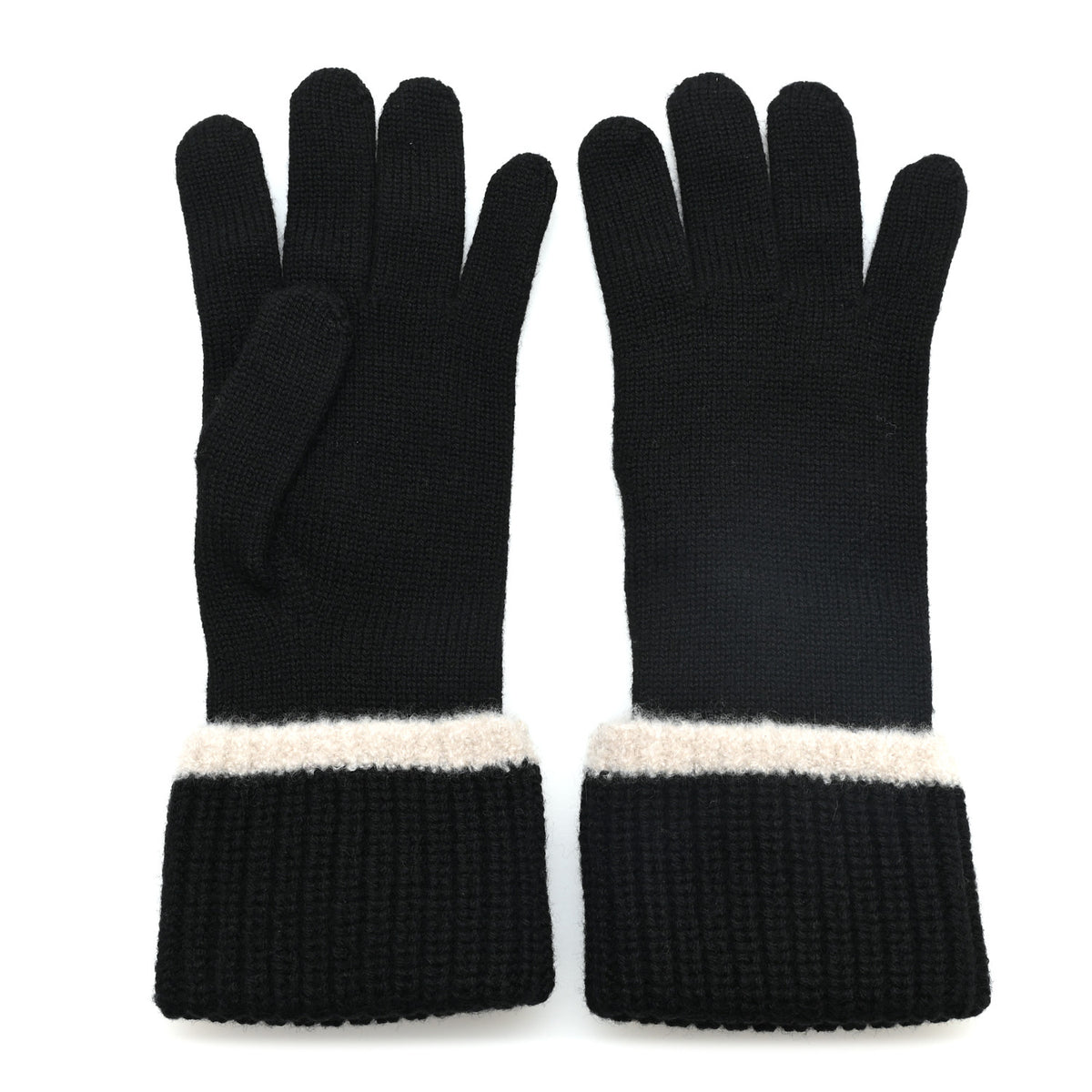 Wool Cashmere Silk CC Gloves Black Beige