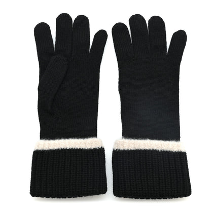 Chanel Wool Cashmere Silk CC Gloves Black Beige 2 of 4