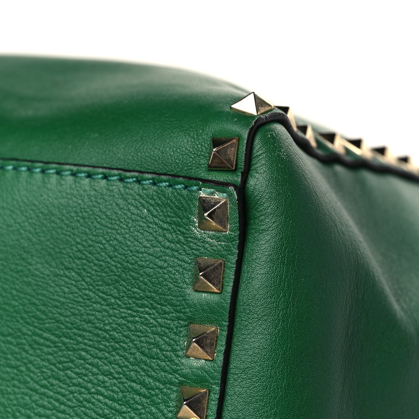 Vitello Rockstud Double Handle Tote Pop Green