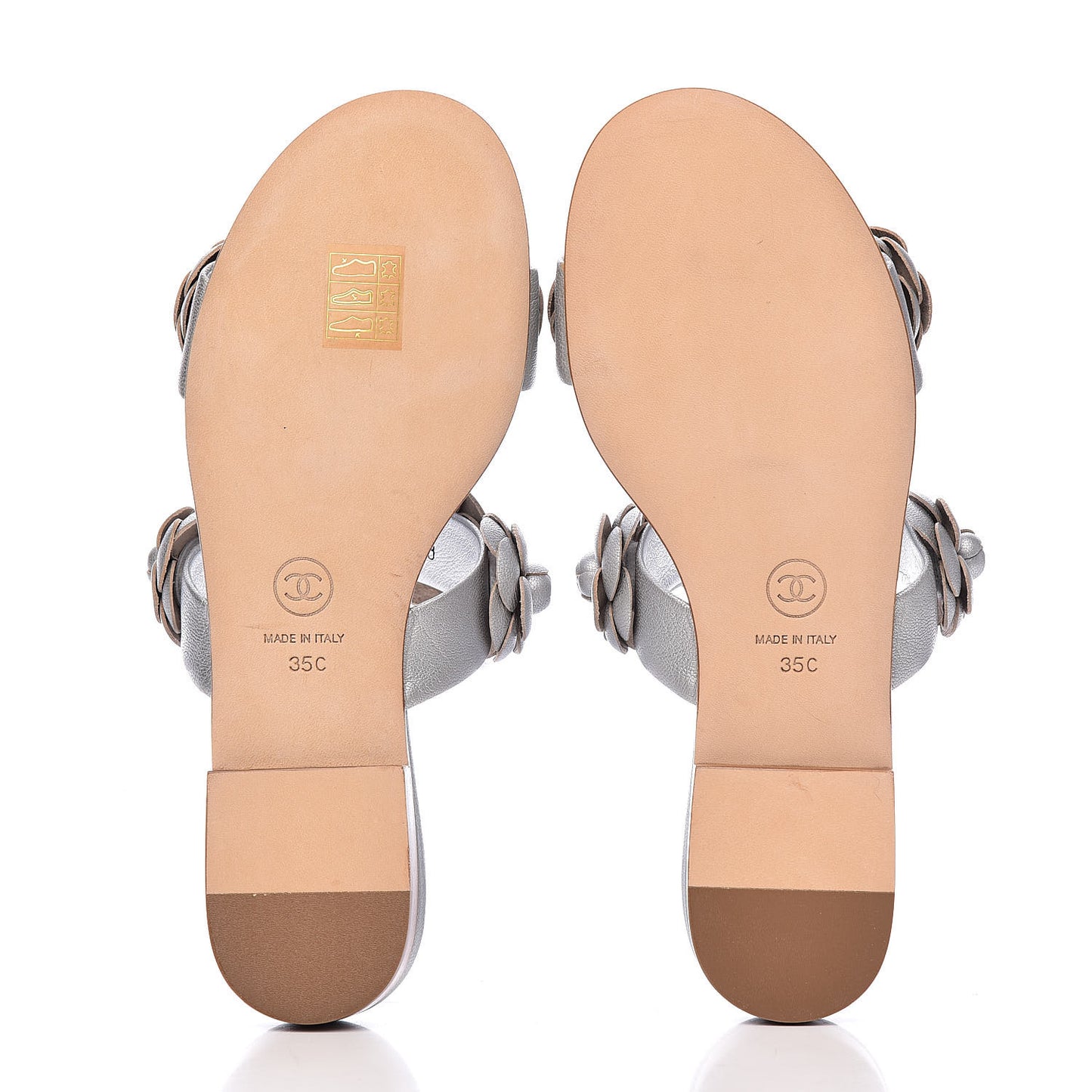 Metallic Lambskin Camellia Slide Sandals 35 Silver