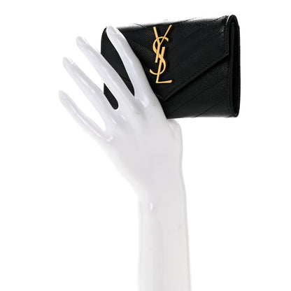 Saint Laurent Grain De Poudre Matelasse Chevron Small Monogram Envelope Wallet Black 2 of 10