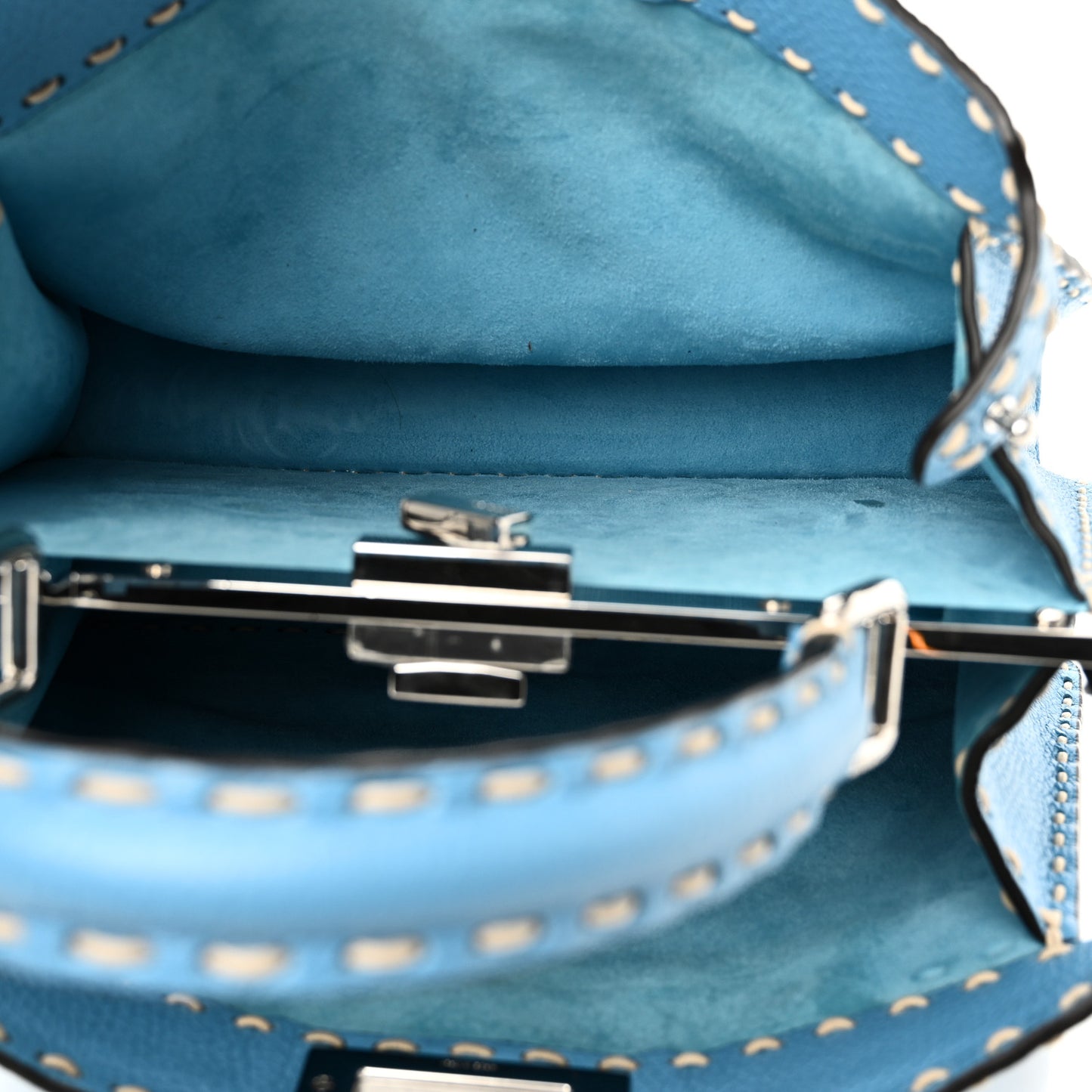 Vitello Granato Camoscio Selleria Macro Stitchings Medium Peekaboo I SEE U Satchel Turquoise