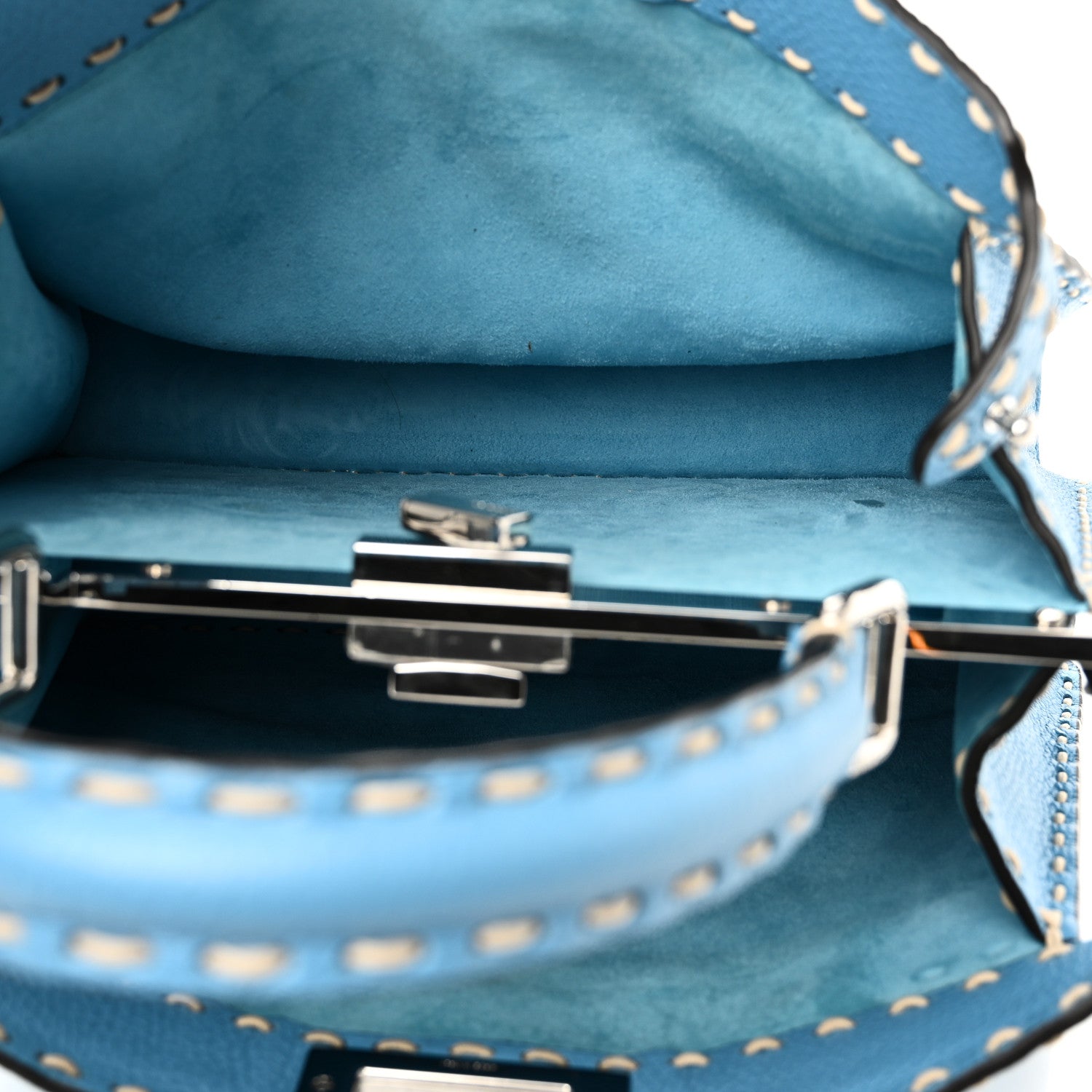 Fendi Vitello Granato Camoscio Selleria Macro Stitchings Medium Peekaboo I SEE U Satchel Turquoise 5 of 9
