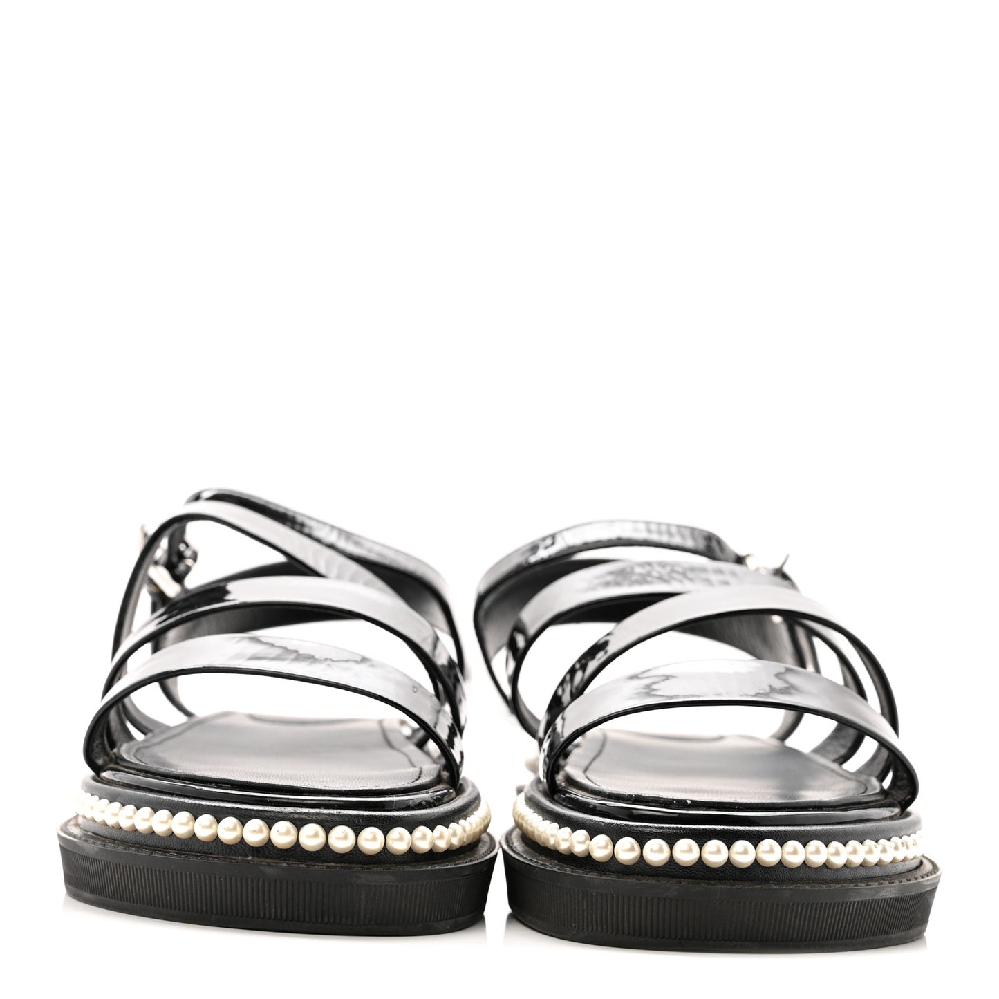 Patent Calfskin Pearl Platform Sandals 39 Black
