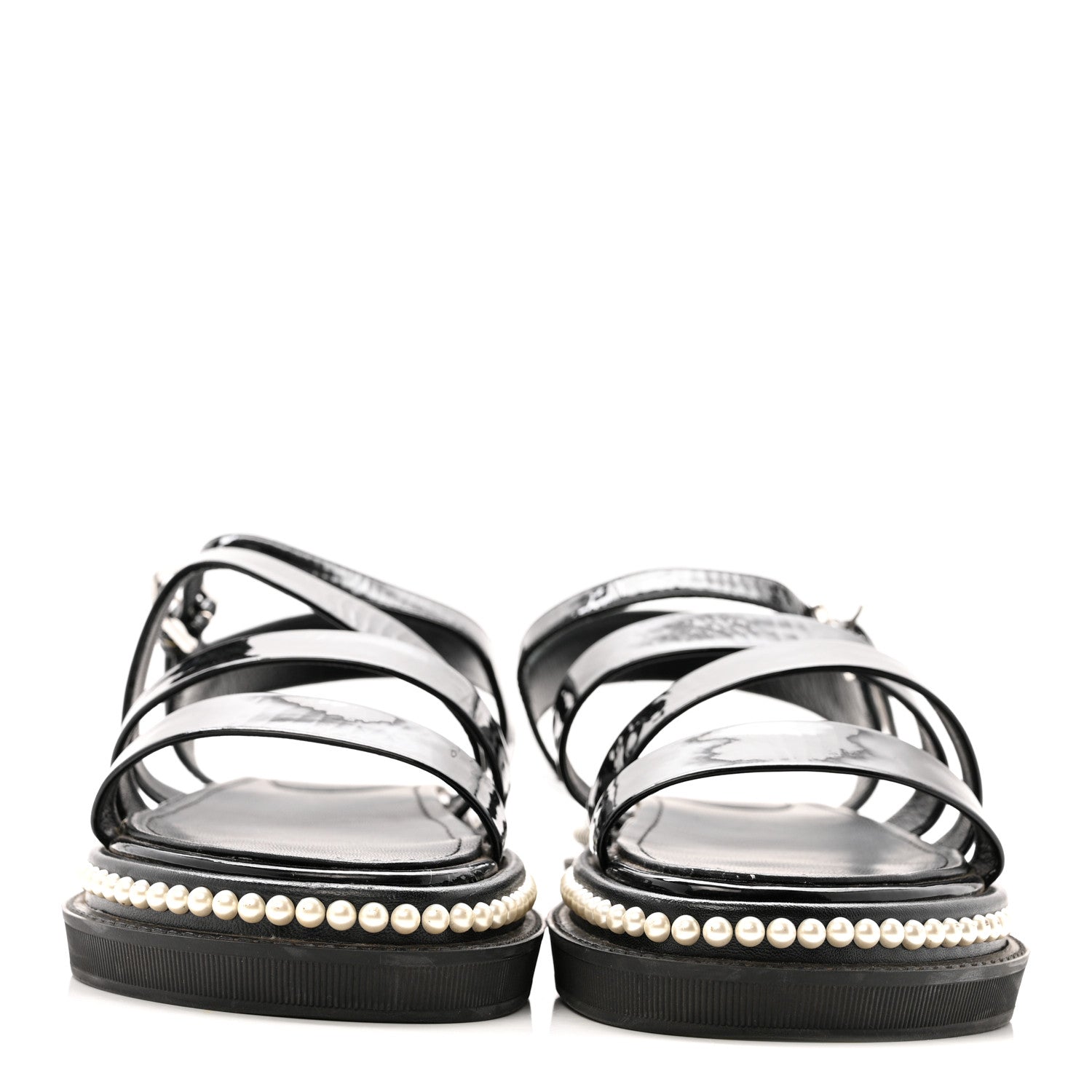Chanel Patent Calfskin Pearl Platform Sandals 39 Black 3 of 12