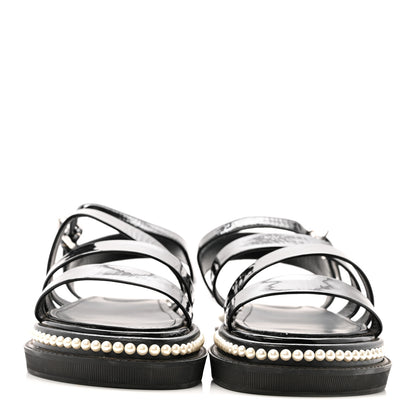 Chanel Patent Calfskin Pearl Platform Sandals 39 Black 3 of 12
