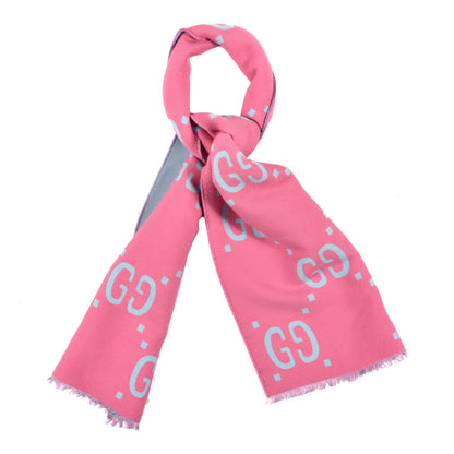 Gucci Wool Silk Monogram Jumbo GG Freedom Scarf Roseate Sky Blue 1 of 4