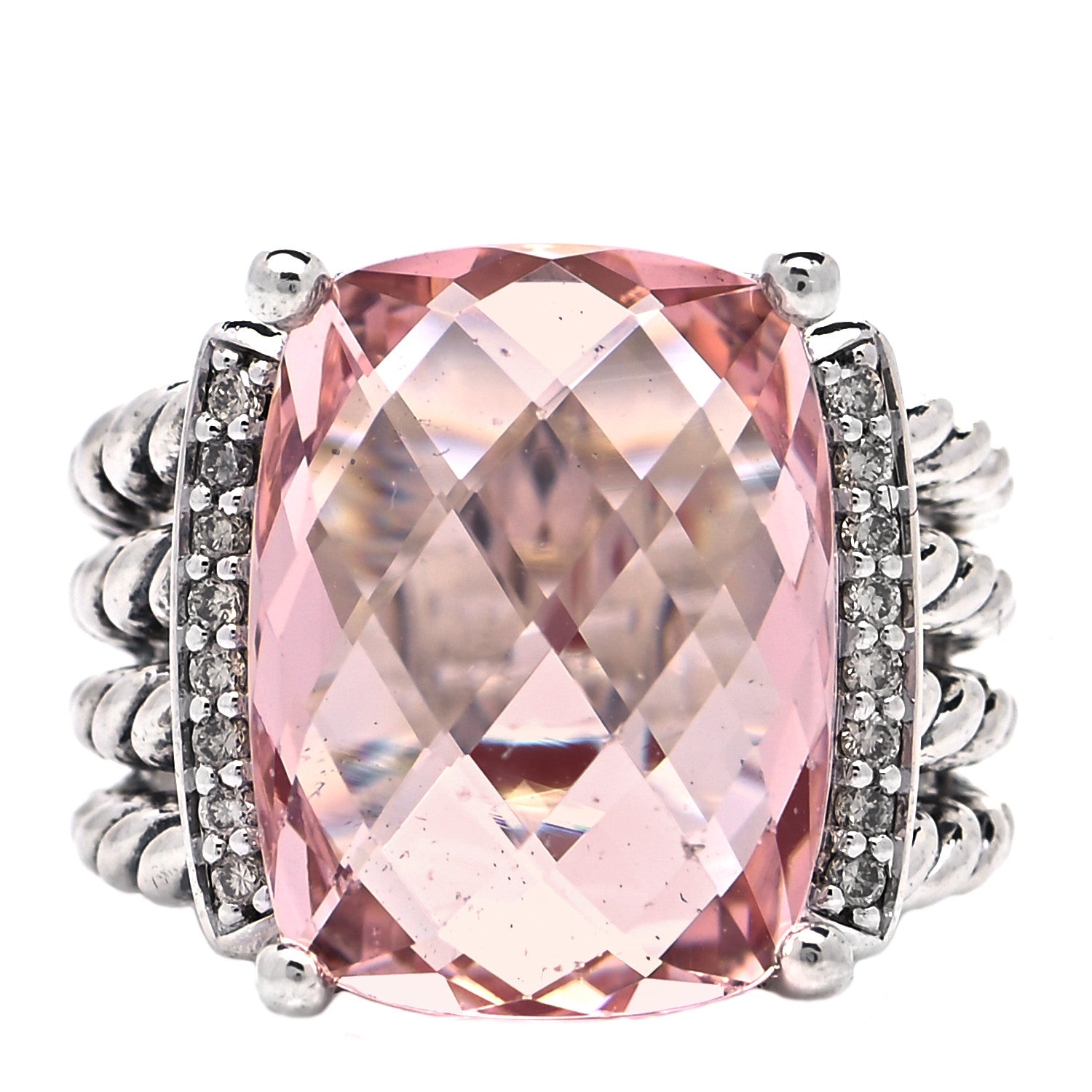 David Yurman Sterling Silver Diamond Morganite 16mm Wheaton Ring 52 6 1 of 5