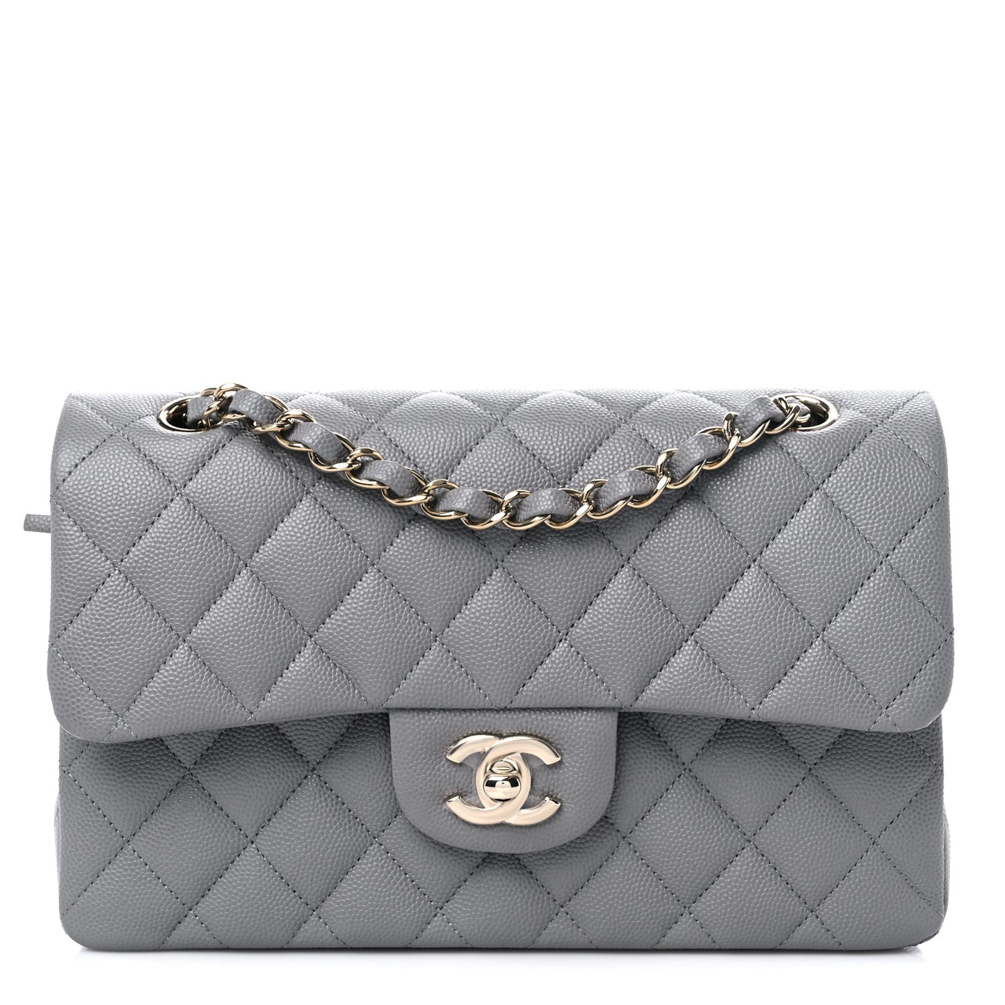 Caviar Quilted Small Double Flap Grey