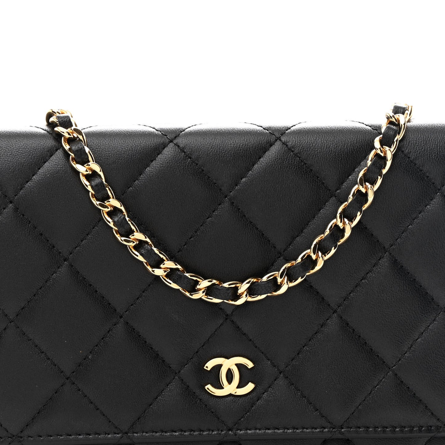 Lambskin Quilted Wallet On Chain WOC Black