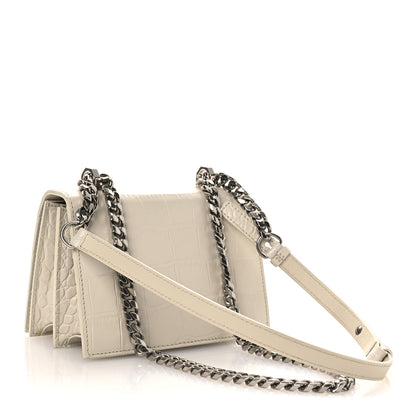 Alexander McQueen Calfskin Crocodile Embossed Jeweled Shoulder Bag White 4 of 19