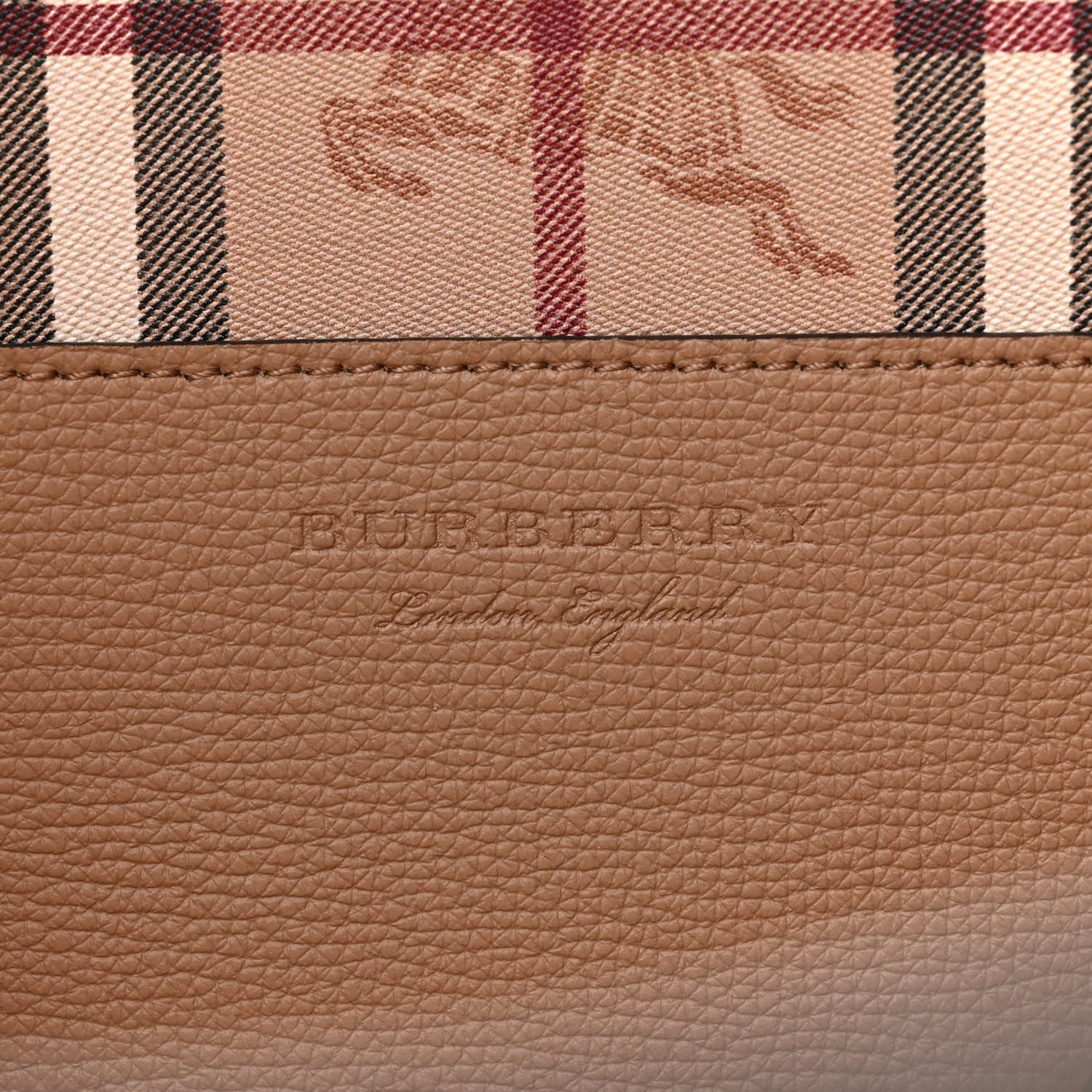 Burberry Grainy Calfskin Haymarket Check Medium Ardwell Zip Tote Camel 5 of 10