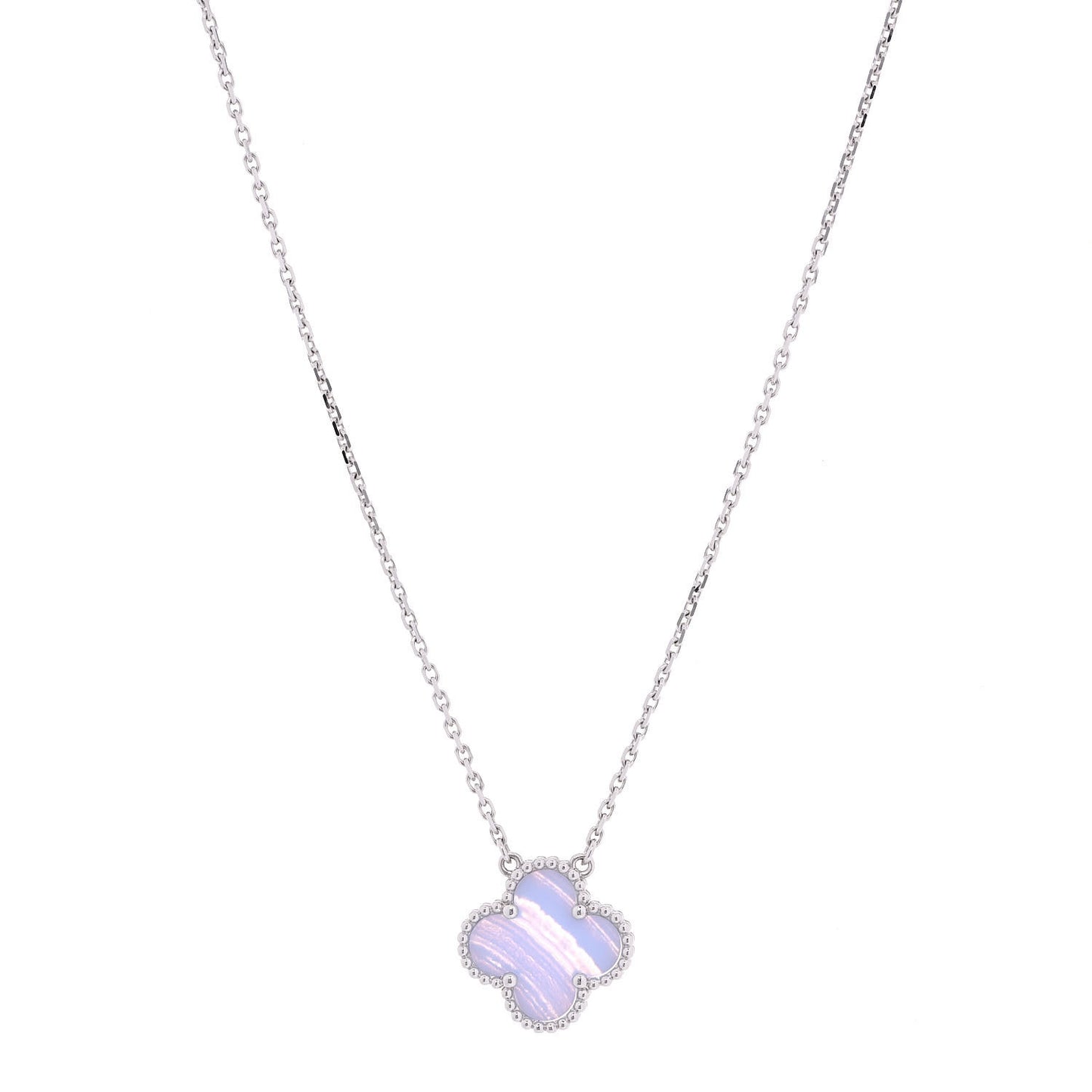 18K White Gold Chalcedony Vintage Alhambra Pendant Necklace