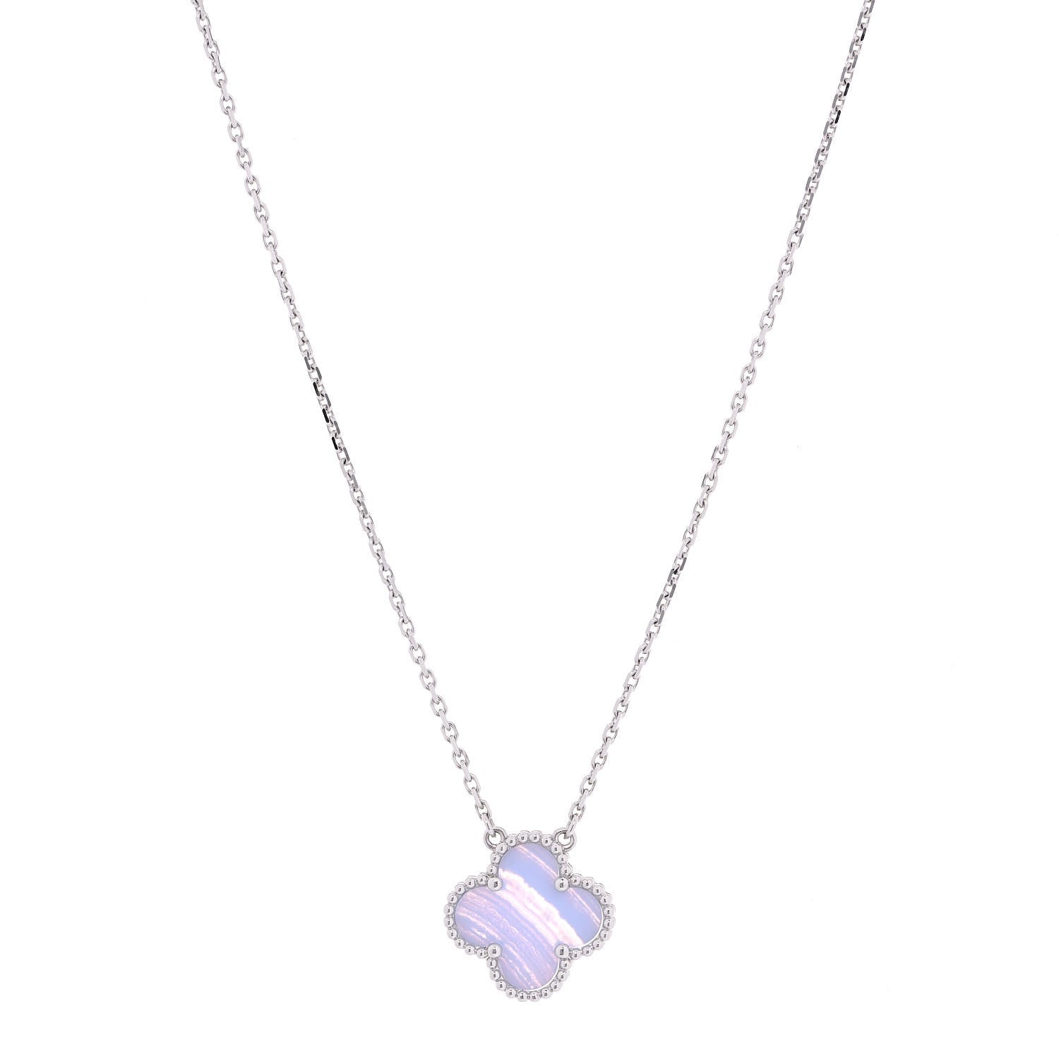 Van Cleef & Arpels 18K White Gold Chalcedony Vintage Alhambra Pendant Necklace 1 of 7