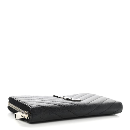 Saint Laurent Grain De Poudre Matelasse Chevron Monogram Zip Around Wallet Black 4 of 10