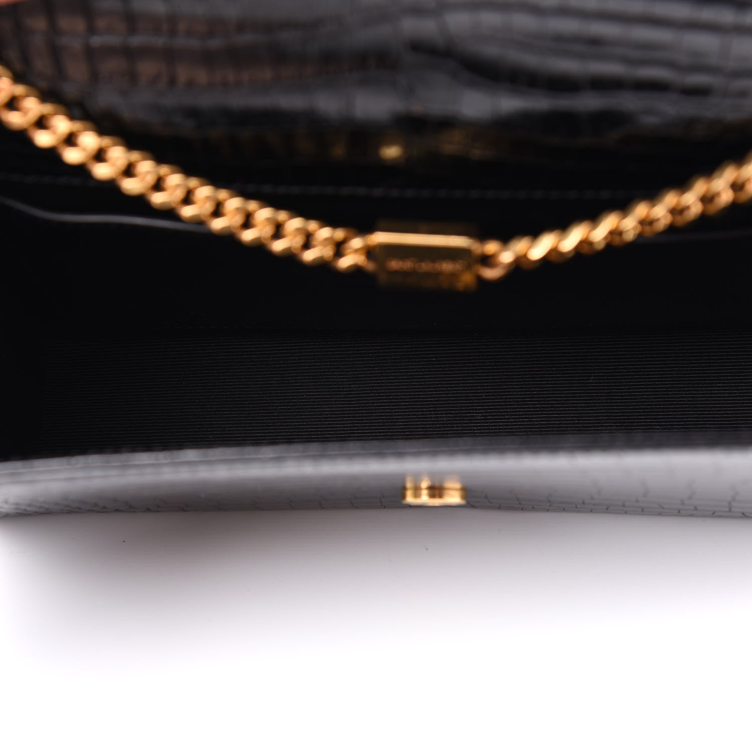 Saint Laurent Calfskin Crocodile Embossed Medium Classic Monogram Kate Tassel Satchel Black 4 of 8
