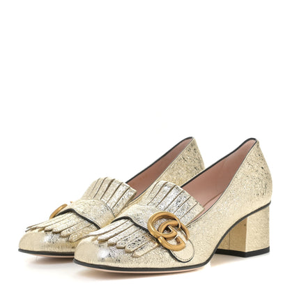 Gucci Galassia GG Marmont Fringe 50mm Loafer Pumps 36 Platino 2 of 6