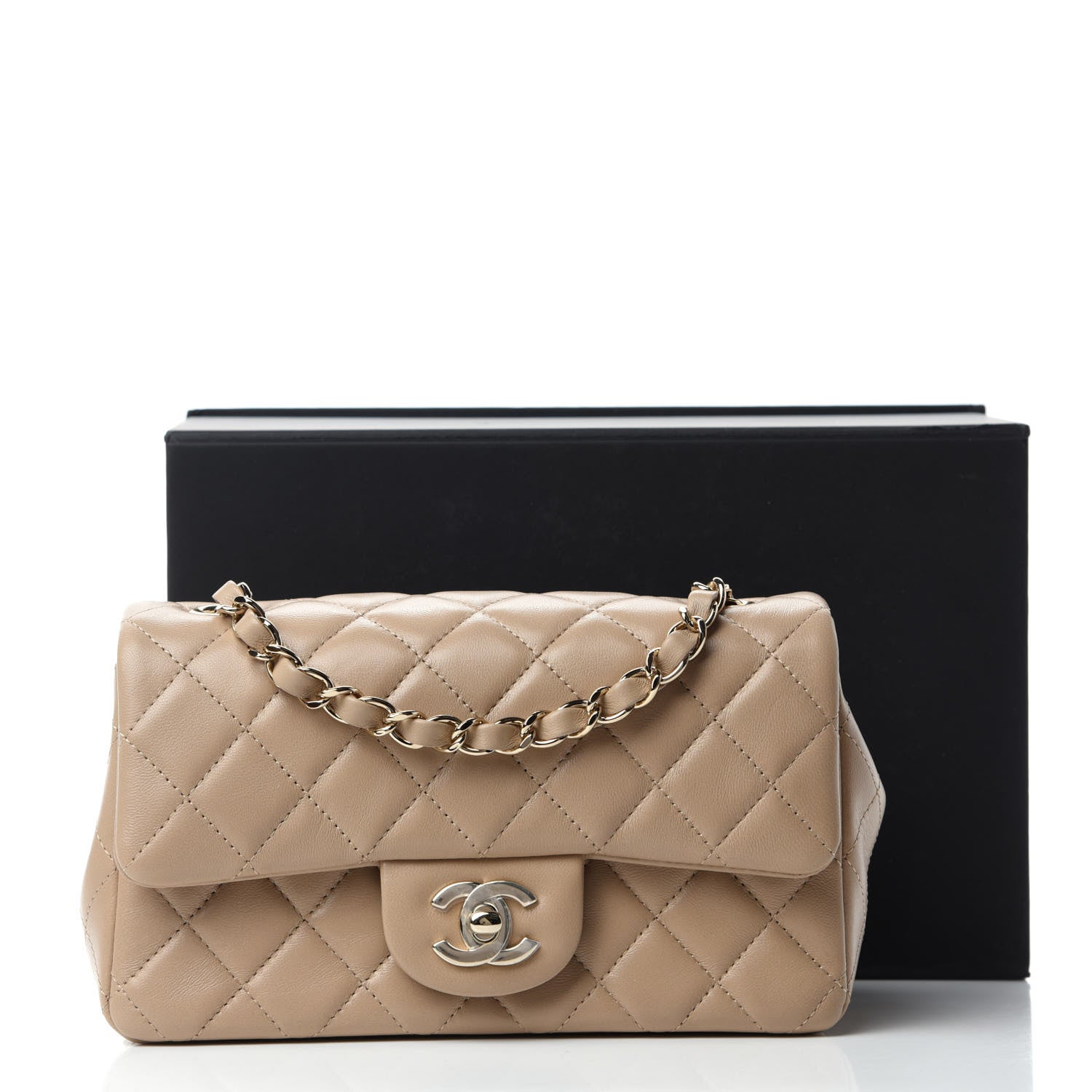 Chanel Lambskin Quilted Mini Rectangular Flap Dark Beige 11 of 11