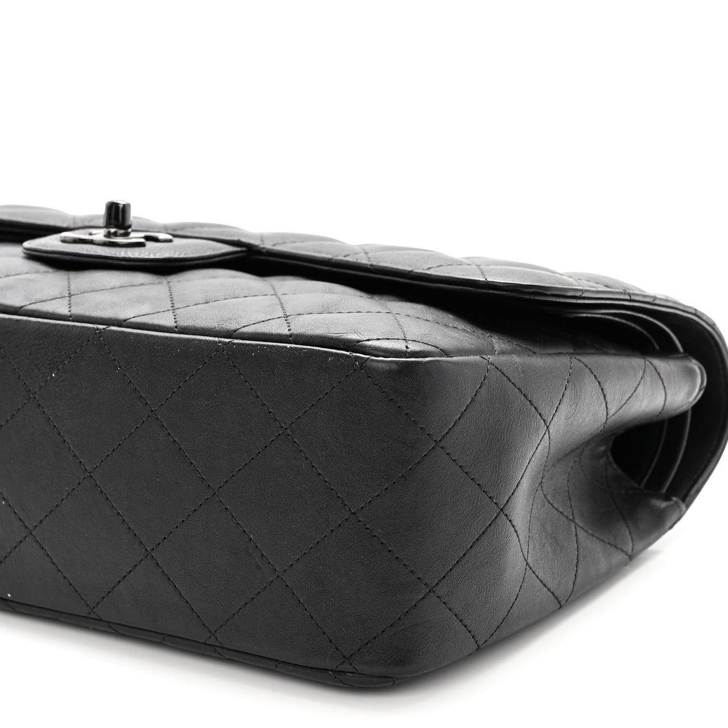 Crumpled Calfskin Quilted Jumbo Double Flap So Black