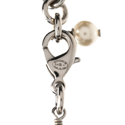 Chanel Graduated Pearl Crystal CC Long Necklace Silver 5 of 6