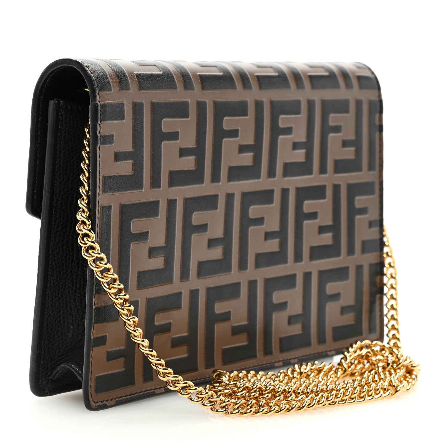 Fendi Vitello Cruise F is Fendi Bi-Color FF 1974 Embossed Medium Envelope Wallet On Chain Black Maya 2 of 9