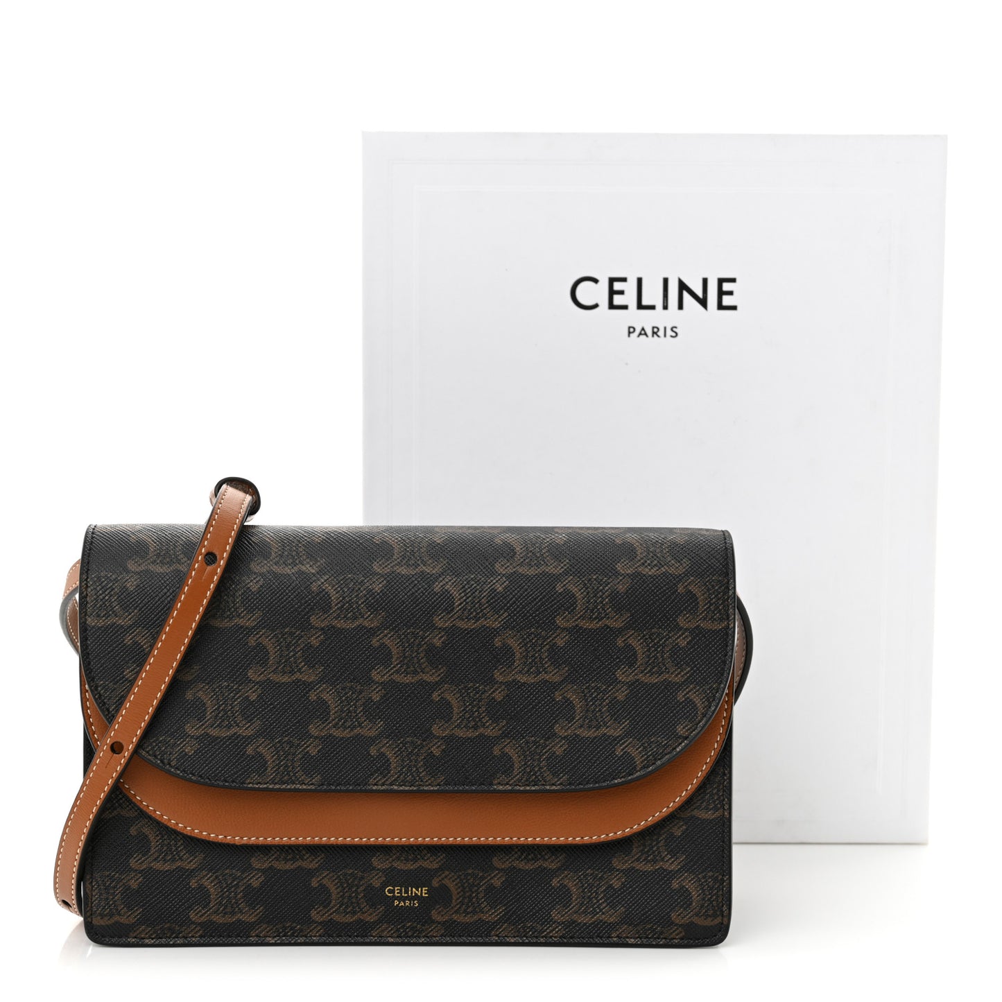 Triomphe Canvas Lambskin Wallet On Strap Tan