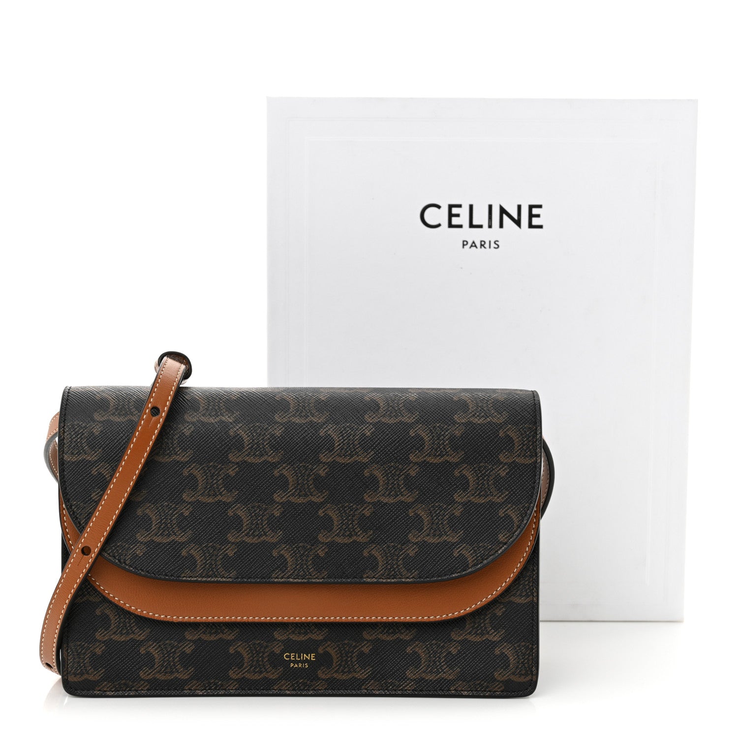 Celine Triomphe Canvas Lambskin Wallet On Strap Tan 11 of 11