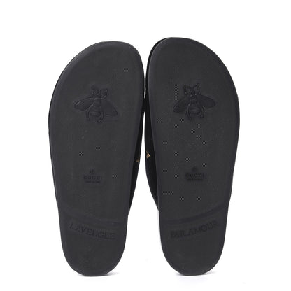 Gucci Softy Velvet Malaga Kid Bee Star Embroidered Womens Horsebit River Slippers 38 Black 6 of 10