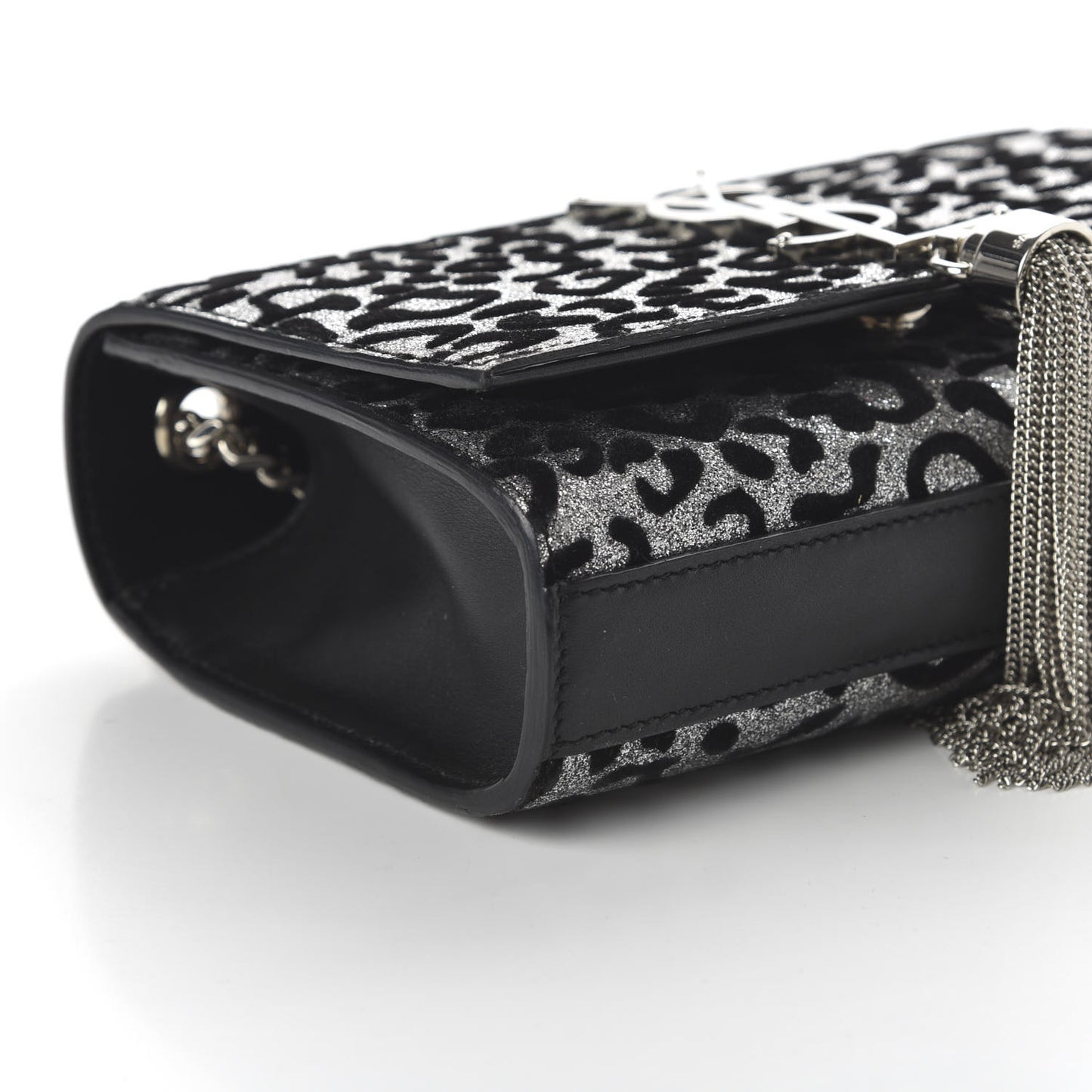 Glitter Leopard Small Monogram Kate Tassel Satchel Platine Black