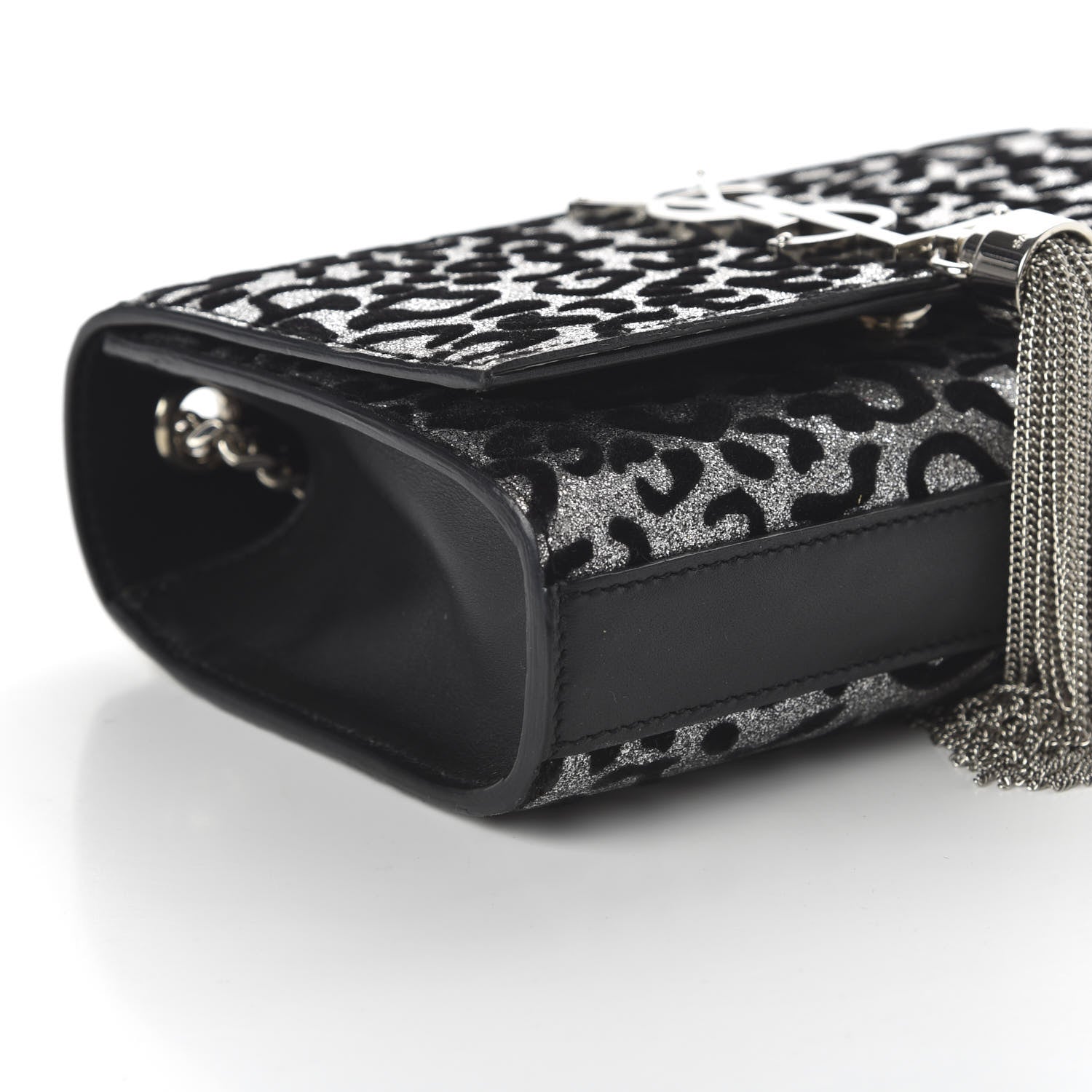 Saint Laurent Glitter Leopard Small Monogram Kate Tassel Satchel Platine Black 6 of 10