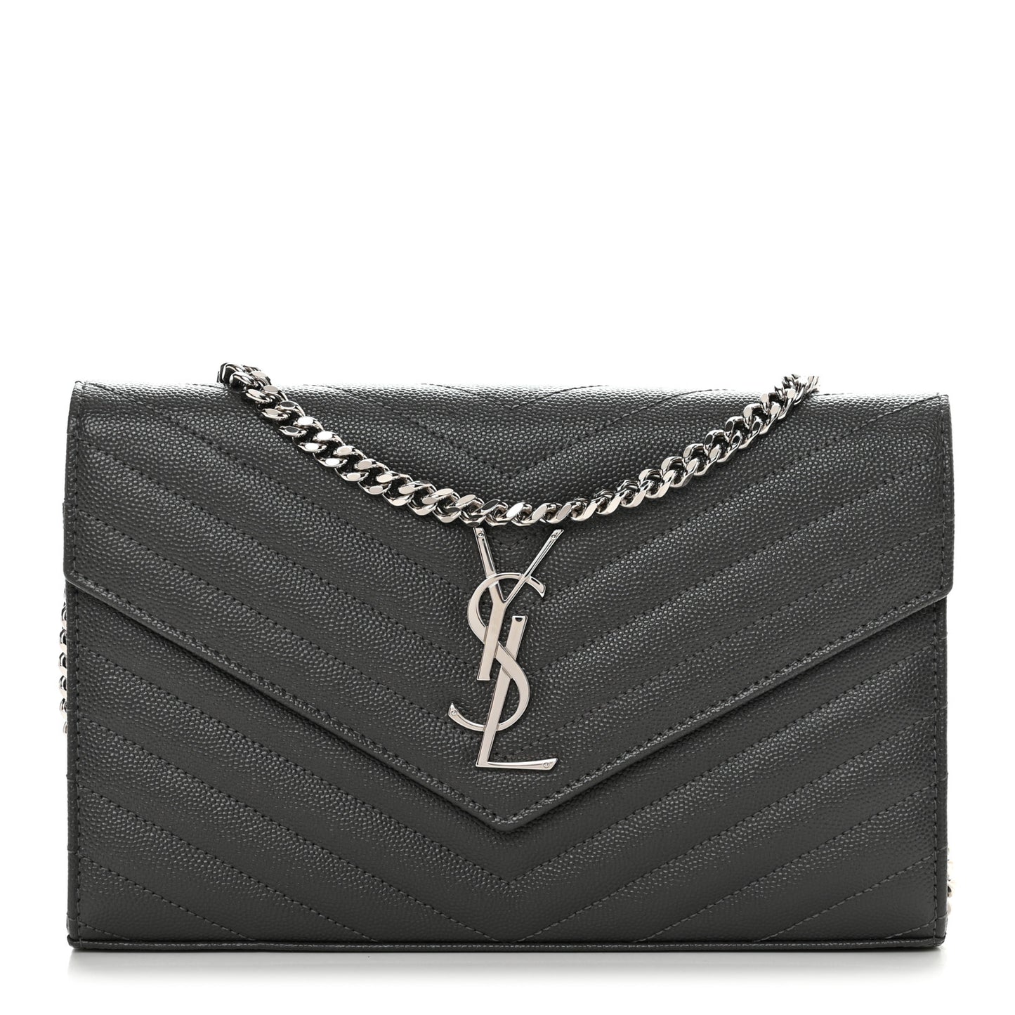 Grain De Poudre Matelasse Chevron Monogram Chain Wallet Oyster Grey