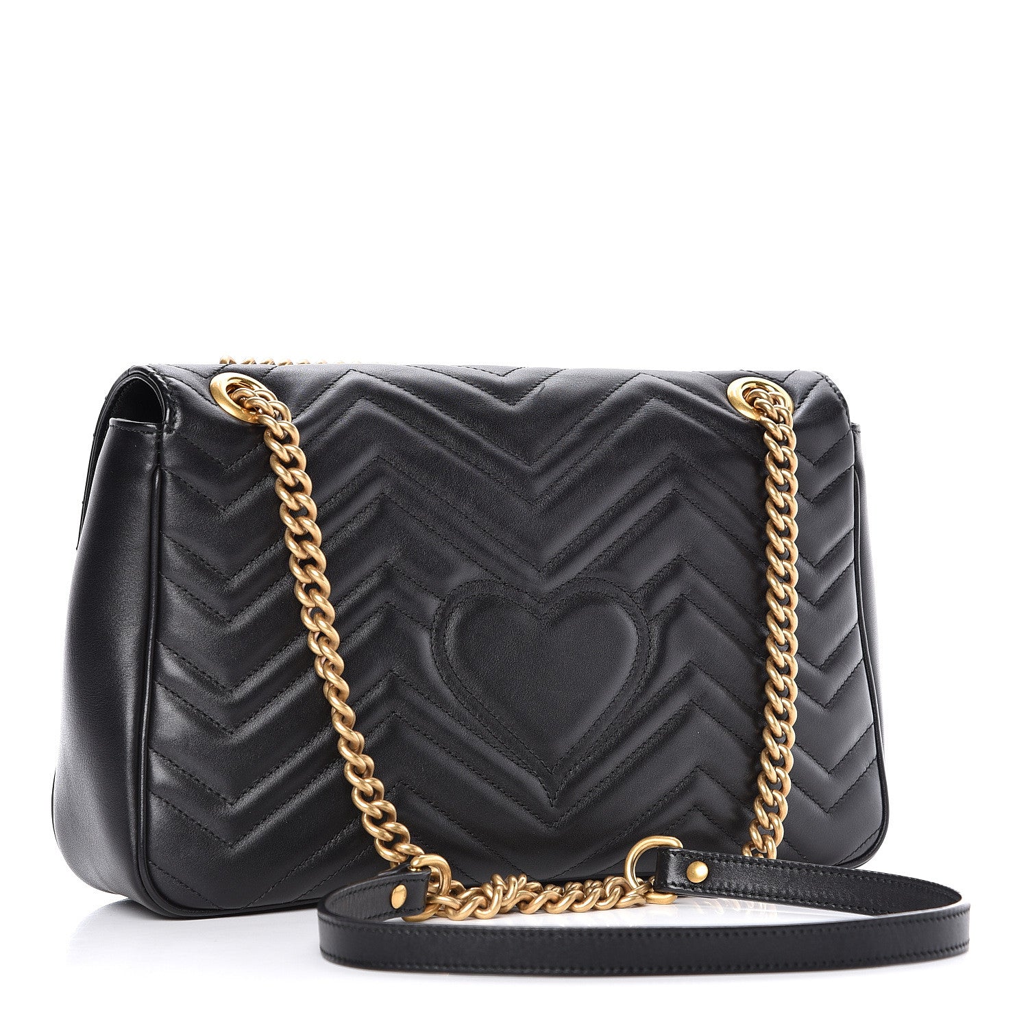 Gucci Calfskin Matelasse Medium GG Marmont Shoulder Bag Black 3 of 12