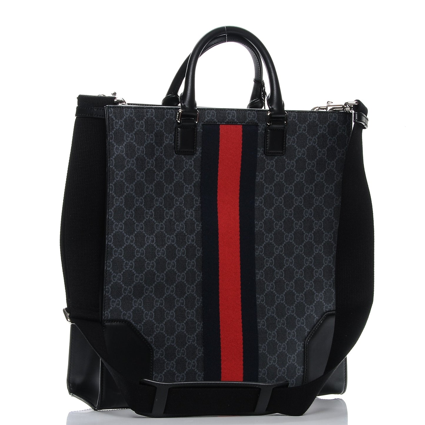 GG Supreme Monogram Web Angry Cat Embroidered Vertical Tote Black Grey