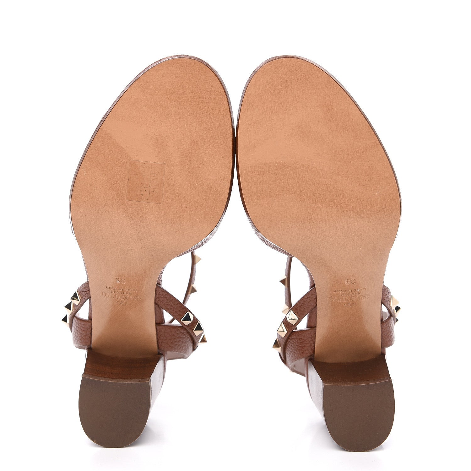 Valentino Garavani Pebbled Calfskin Rockstud Ankle Strap 60mm Sandals 39 Bright Cognac 7 of 8