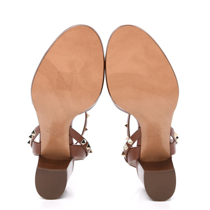 Valentino Garavani Pebbled Calfskin Rockstud Ankle Strap 60mm Sandals 39 Bright Cognac 7 of 8
