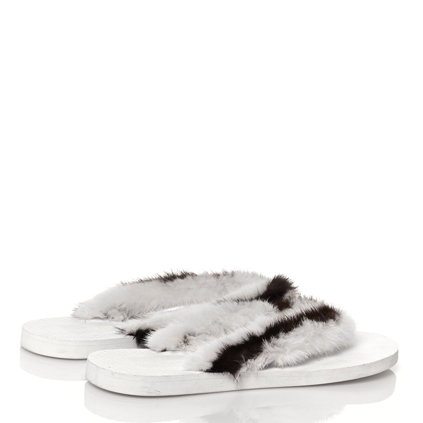 Mink Fur Thong Sandals 40 White Brown