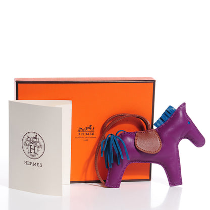 Hermes Milo Lambskin Grigri Rodeo Horse Bag Charm GM Anemone Bleu Izmir Fauve 5 of 5