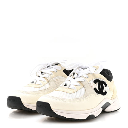 Chanel Mesh Suede Calfskin Grained Calfskin Womens CC Sneakers 36 White Black 4 of 8