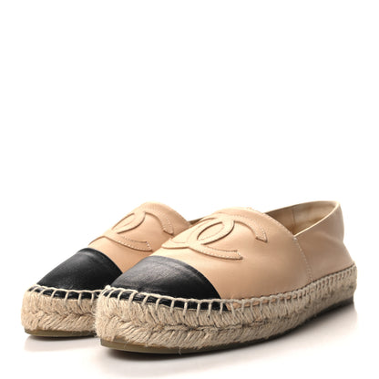 Chanel Lambskin CC Espadrilles 35 Beige Black 3 of 9