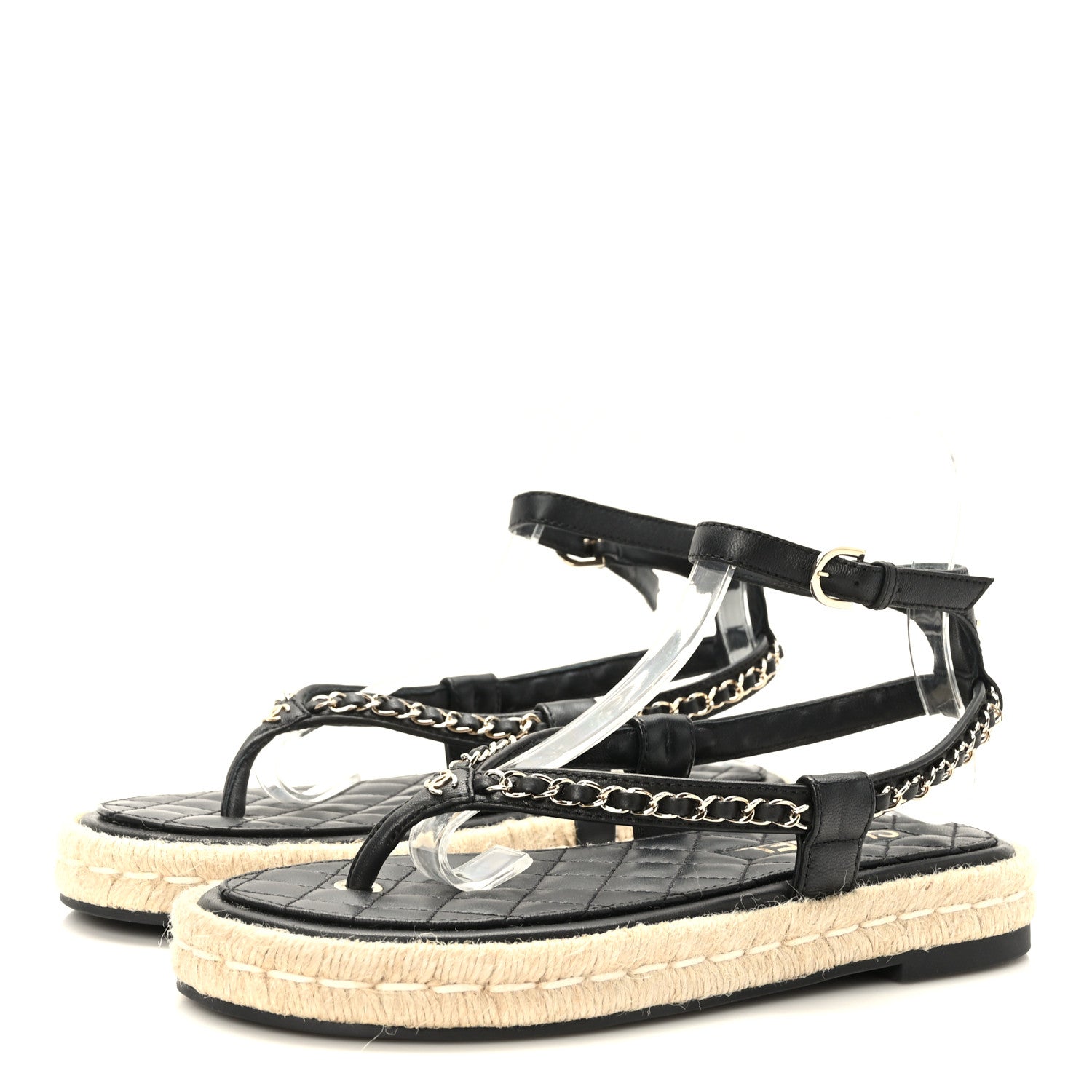 Chanel Lambskin Chain CC Thong Espadrille Sandals 38 Black 3 of 10