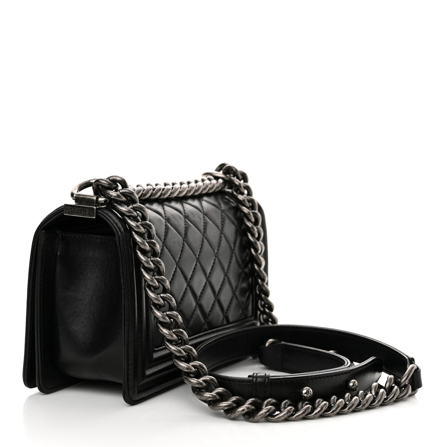 Lambskin Quilted Small Boy Flap Black