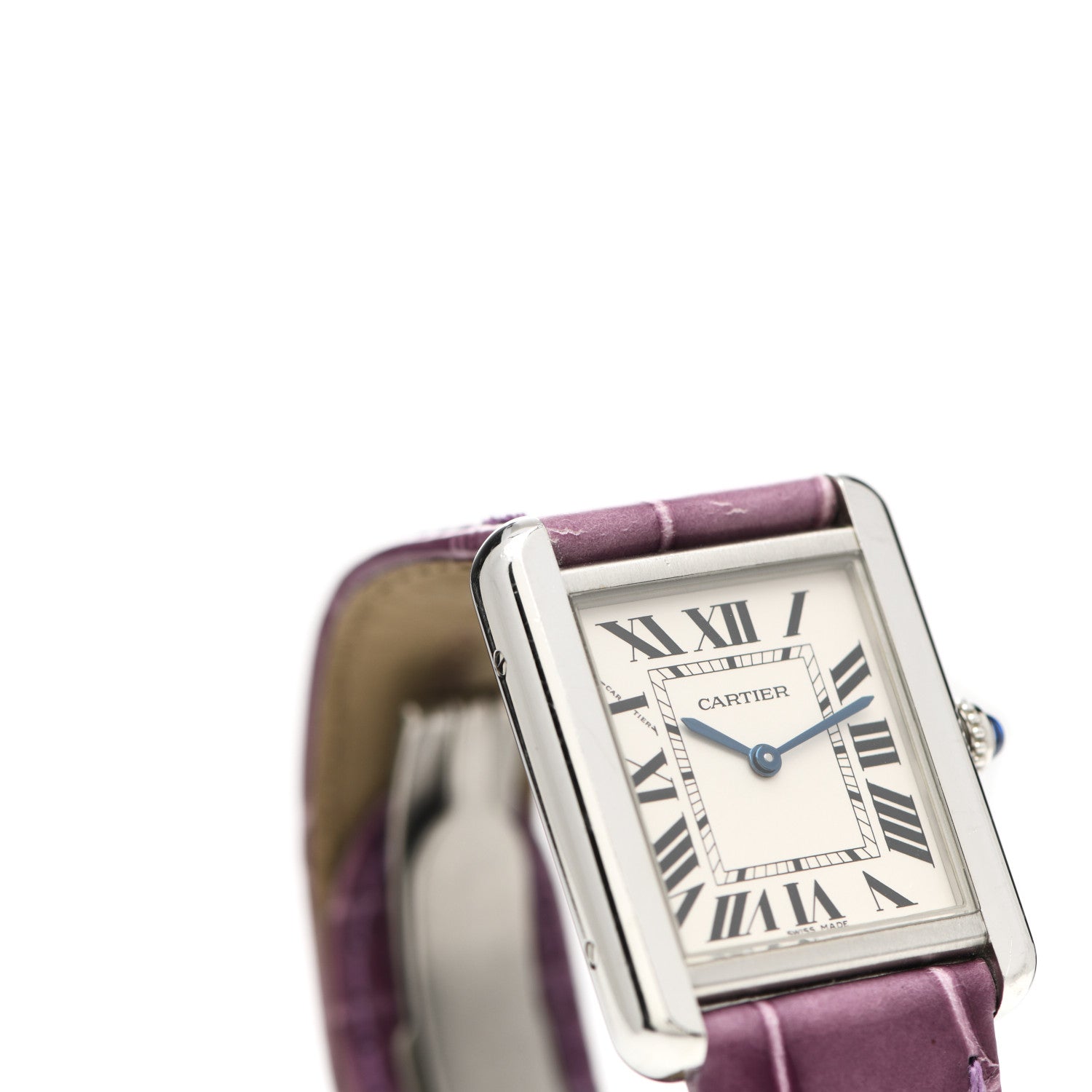 Cartier Stainless Steel Alligator 24mm Tank Solo Quartz Watch Purple 6 of 7