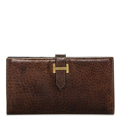 Hermes Ostrich Bearn Wallet Chocolate 1 of 7