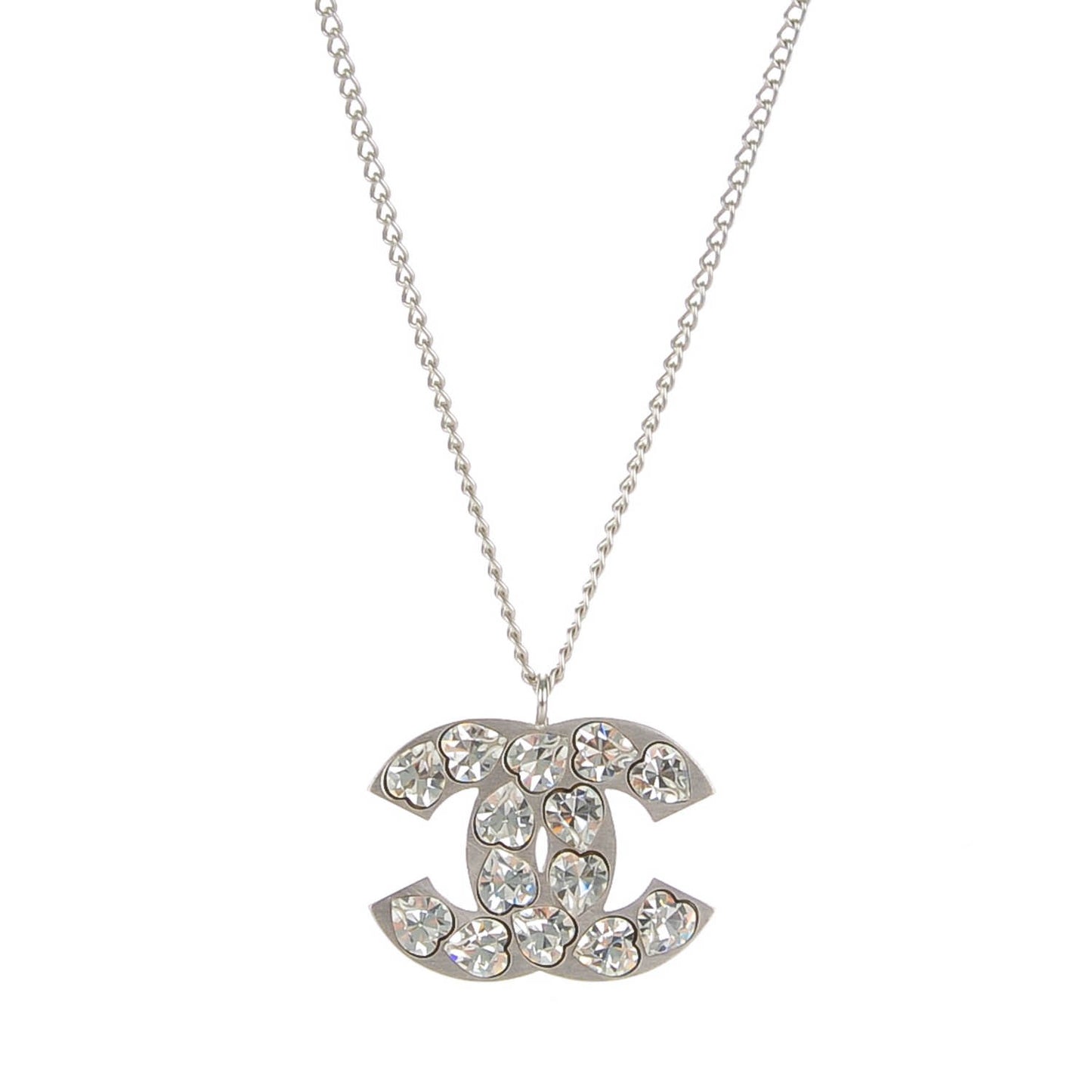 Crystal Heart CC Necklace Silver