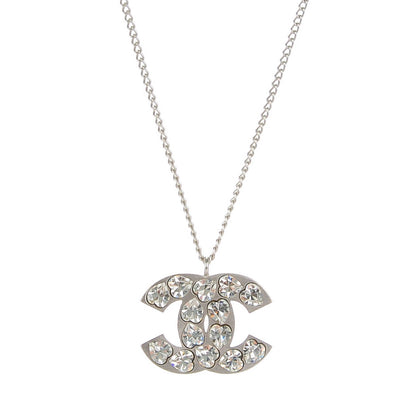 Chanel Crystal Heart CC Necklace Silver 1 of 6