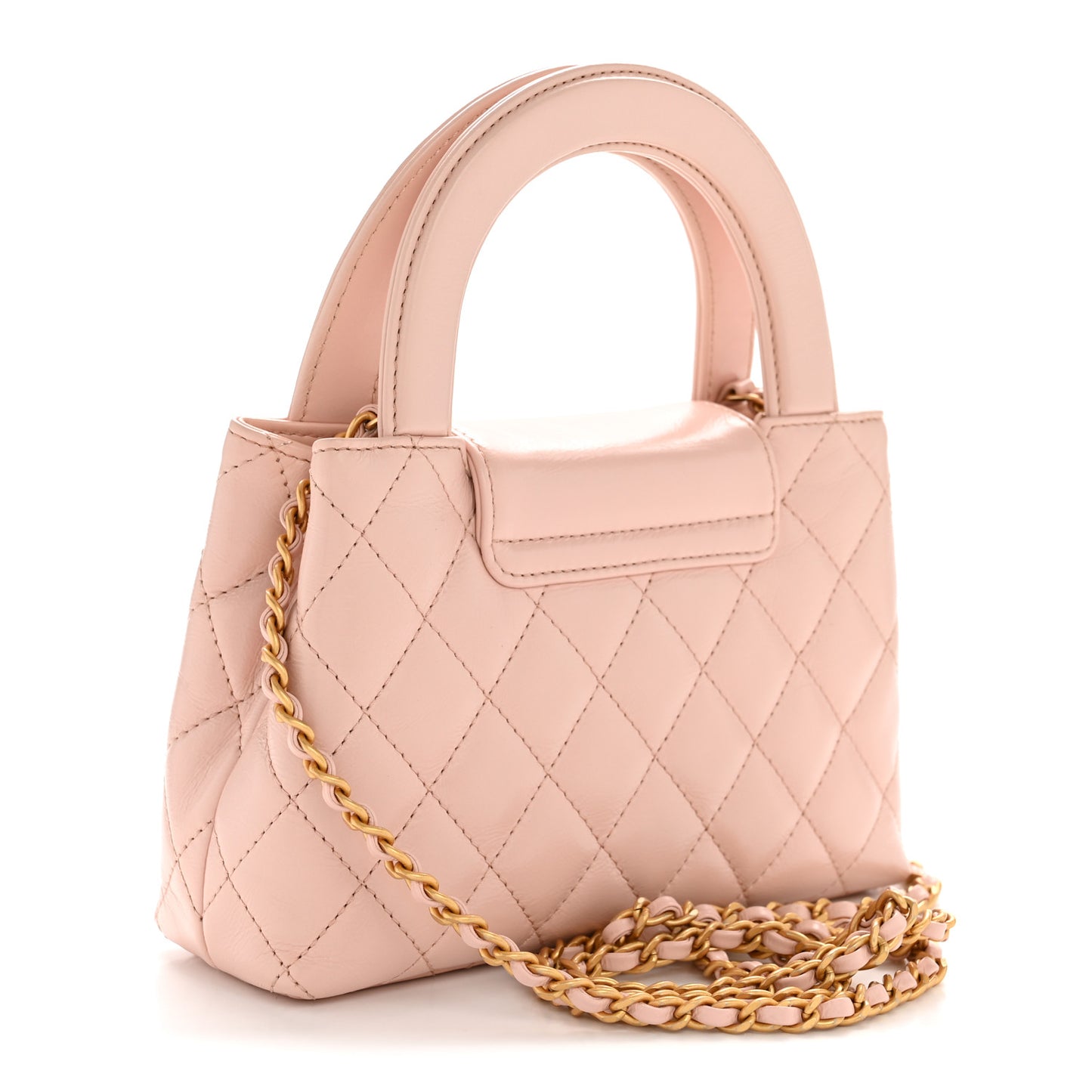 Shiny Aged Calfskin Quilted Nano Kelly Shopper Pink