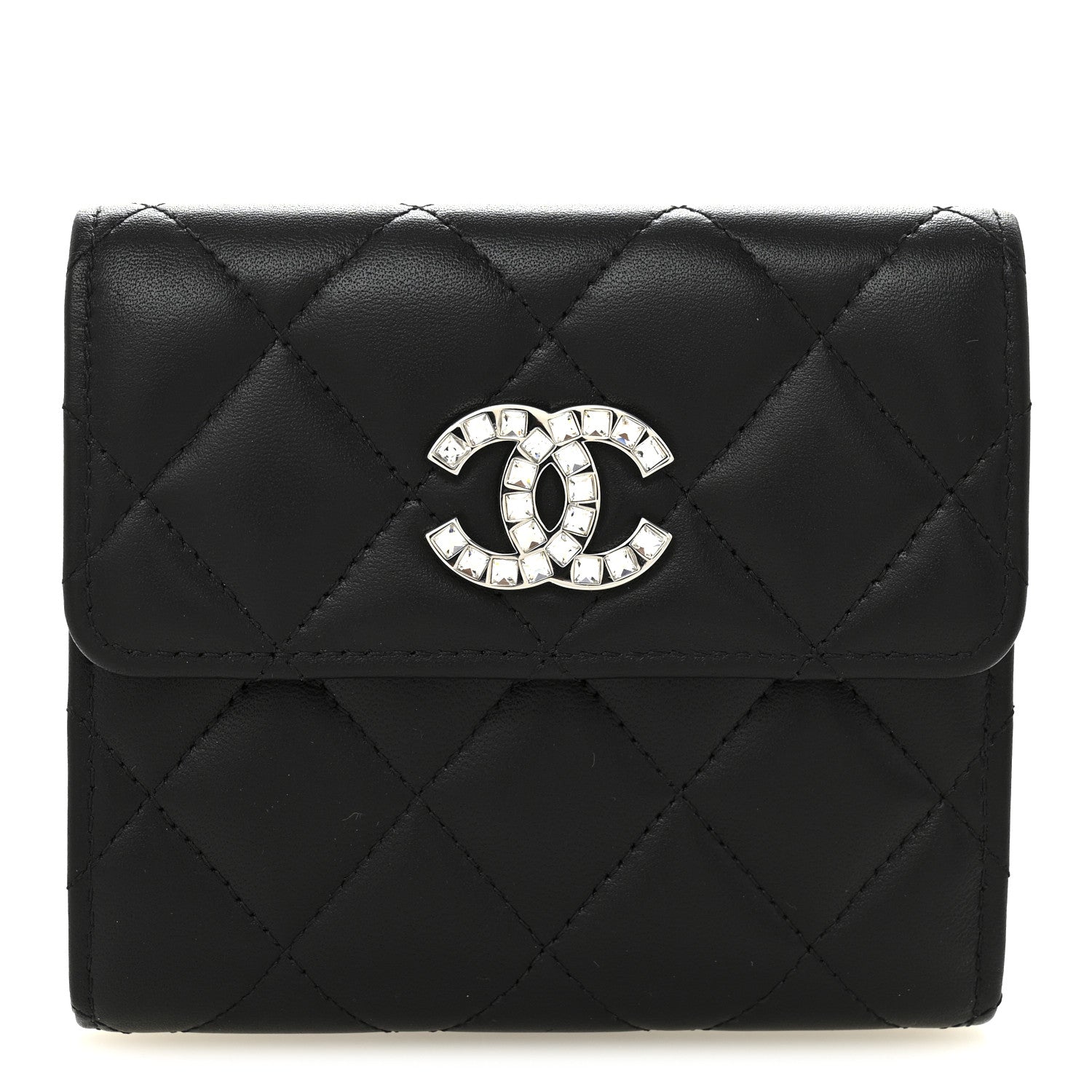 Chanel Lambskin Quilted Baguette Crystal Small Compact Wallet Black 1 of 8