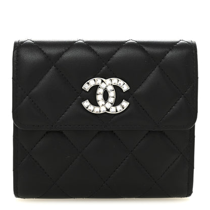 Chanel Lambskin Quilted Baguette Crystal Small Compact Wallet Black 1 of 8