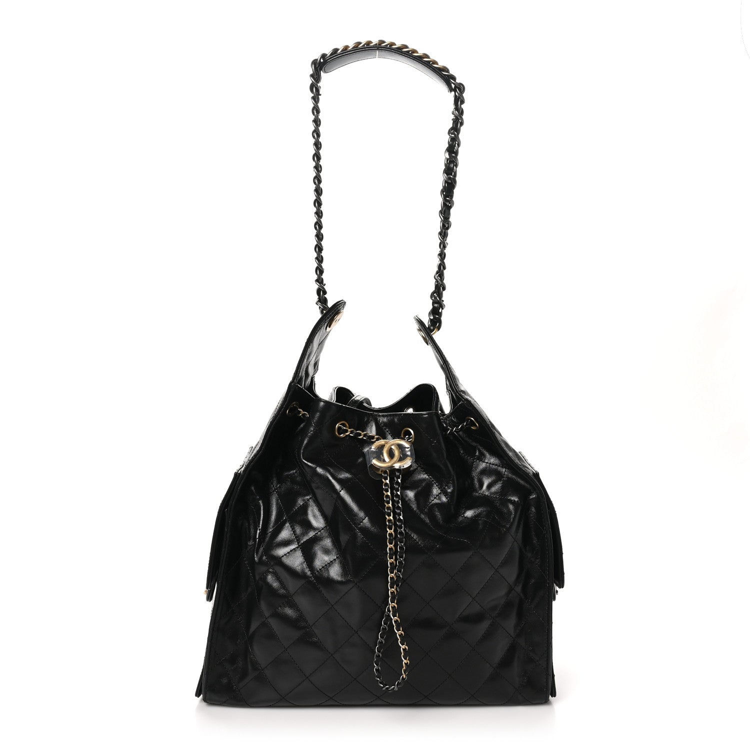 Chanel Shiny Crumpled Calfskin Quilted Medium Chanel 25 Handbag Black 1 of 11